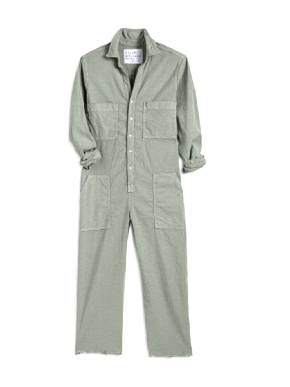Frank & Eileen Northern Ireland Sage Green Utility Jumpsuit L Flax USA Boho - Picture 4 of 15